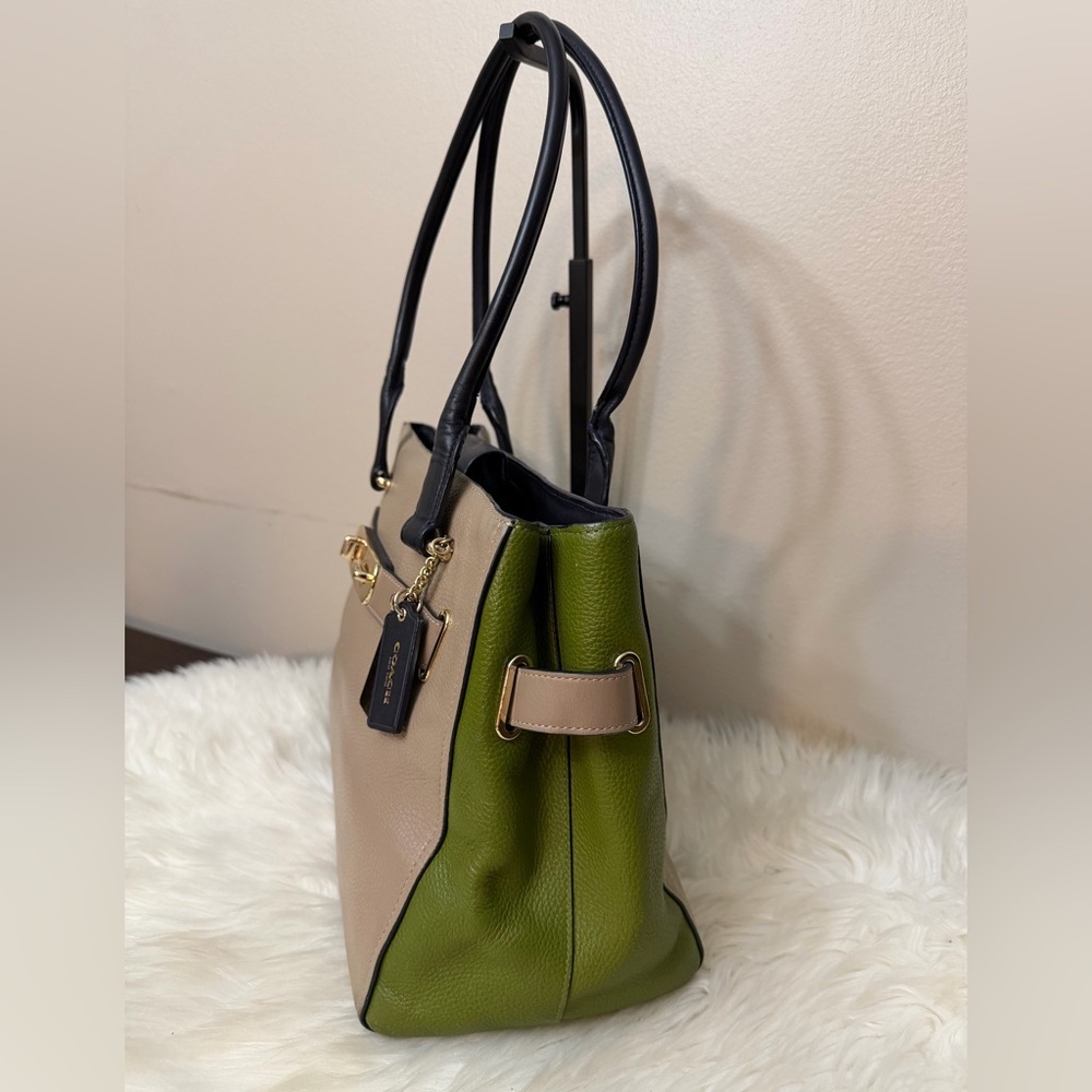 Coach Tan and Olive Leather Tote Bag#36514 - Picture 4 of 13